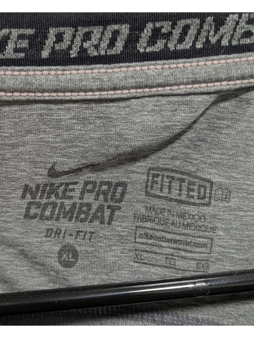 Mens Nike‎ Pro Combat Dri-Fit Gray Fitted Short Sleeve Gym Workout T-Shirt XL